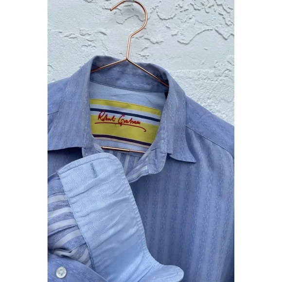 Robert Graham Mens Long Sleeve Button Down Cotton Shirts Blue Sz M - Picture 4 of 11